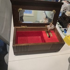 Vintage MCM Japanese Wooden Jewelry Box with Ballerina